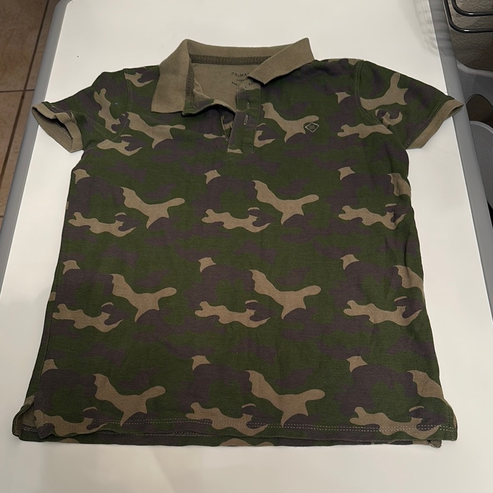 Primark Green and Tan Camouflage Polo Shirt